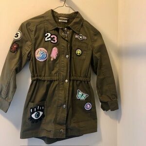 Miki Miette Girls Army Green Patch Jacket, Size 8, Like New